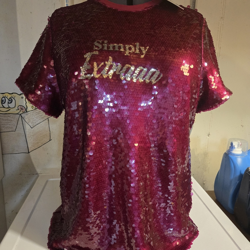 Sassy Jones Fuchsia Sequin Short Sleeve Tee